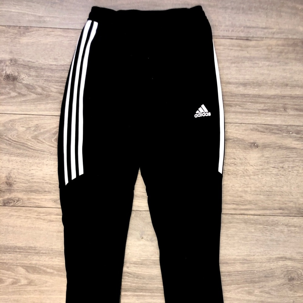 Black Adidas joggers white stripes size medium